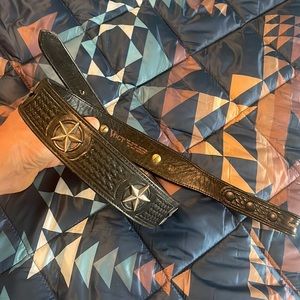 Vogt, black basket weave belt with solid sterling silver stars. 30”